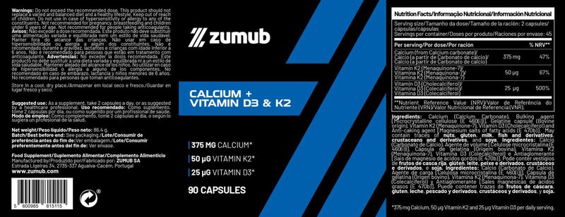 Cálcio + Vitaminas D3 e K2